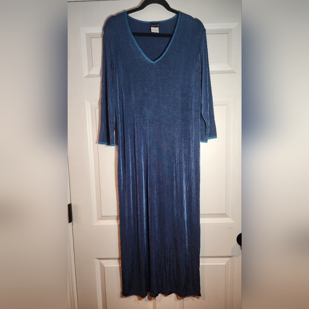Citiknits Super Stretchy Blue 3/4 Sleeve V Neck Maxi Dress M